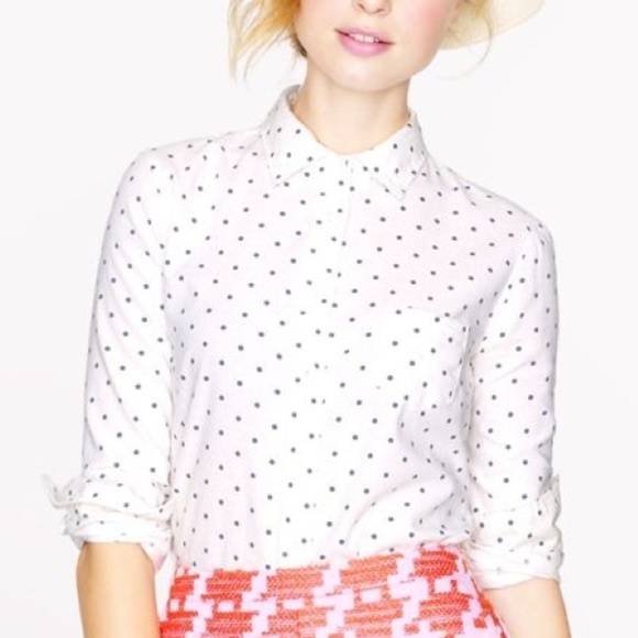 J. Crew Tops - J Crew Oxford Boy Shirt - Black & White Dots